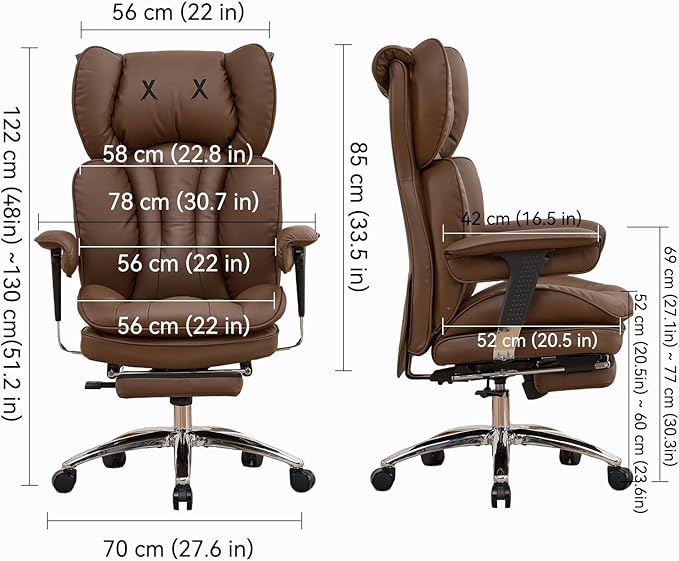 Efomao Big & Tall Executive Office Chair with Footrest - 400lbs Heavy Duty High Back PU Leather Desk Chair, Modern Ergonomic Reclining Computer Chair, Brown