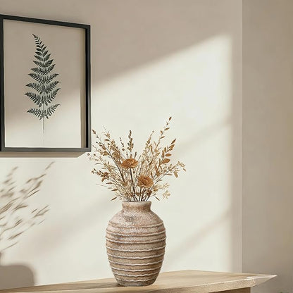 NEBRYX Ceramic Flower Vase, 6.7 inch Farmhouse Rustic Vintage Vases for Home Decor Table Living Room Entryway Book Shelf Fireplace Centerpiece (Rust)