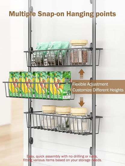 Delamu Over The Door Pantry Organizer, 9-Tier Pantry Door Organizers and Storage with Adjustable Basket, Metal Hanging Spice Rack, Seasoning Organizer, Door Organizer for Home Kitchen Bathroom, Black