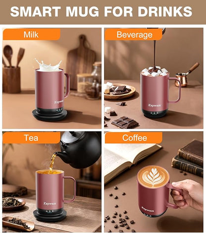 Kepwam Self-Heating Coffee Mug T1, 16oz Rechargeable Heated Coffee Mug, Smart Coffee Warmer Mug with App-Controlled,Advanced Temperature-Controlled Heating Coffee Gifts for Women Men Coffee Lover