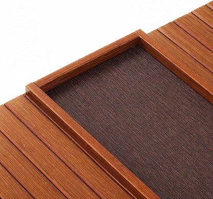 DETOR Couch Arm Tray with Anti-Slip Leather Pad, Sturdy Bamboo Slats, Fits Armrests 5.5" and Wider, Acacia Stained