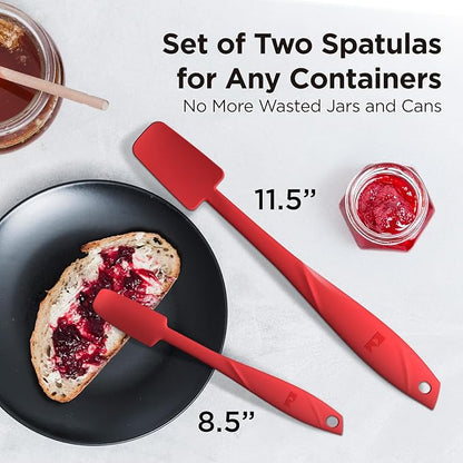 Kitchen Mama WaltzGrip Platinum Silicone Jar and Can Spatula Set: Heat-Resistant, Dishwasher Safe, Ergonomic Grip, Perfect for Mixing and Scraping, Nonstick Cookware (Red)