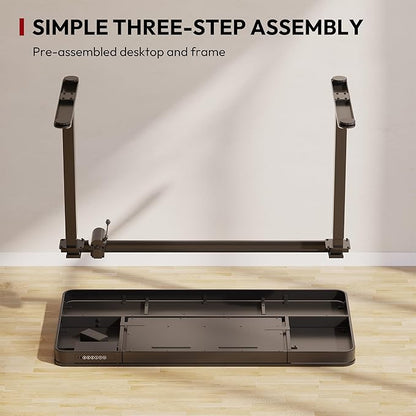 SANODESK Standing Desk with Drawer, Electric Height Adjustable Home Office Desk with Storage & USB Ports, 48 inch Black Wood Tabletop/White Frame