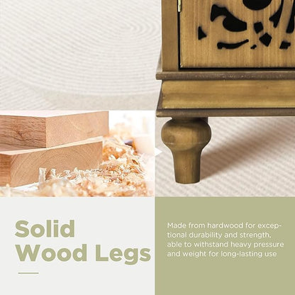 Sophia & William Accent Cabinet with Doors, Distressed Storage Cabinet with Wood Frame and Hollow-Carved Floral Doors for Entryway Living Room, Wood