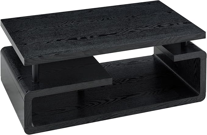 43.5" Coffee Table, 3-Tier Modern Center Table with Storage, Large Wood Coffee Table for Living Room, Office, Apartment (Black)