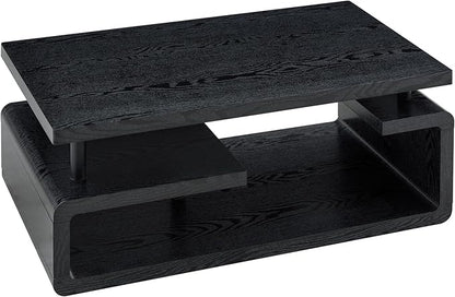 43.5" Coffee Table, 3-Tier Modern Center Table with Storage, Large Wood Coffee Table for Living Room, Office, Apartment (Black)