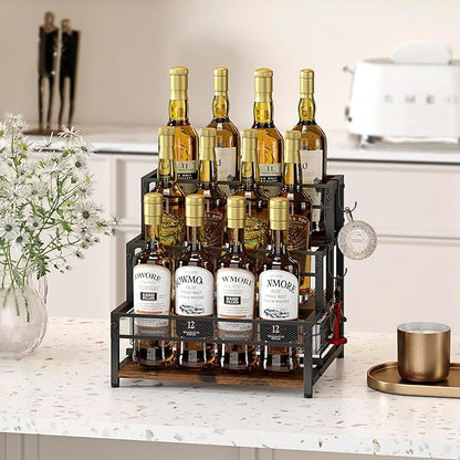 LOTEYIKE 3 Tier Coffee Syrup Rack Organizer, 12 Water Bottles Holder Stand Liquor Cabinet Storage, Wine Rack Countertop Storage Rack Coffee Bar Cabinet for Kitchen