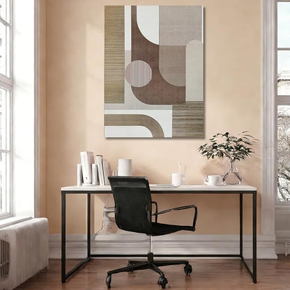 ZENPEE Neutral Beige/Taupe Geometric Wall Art, Minimalist Abstract Canvas Print, Framed & Ready to Hang, Modern Decor for Living Room and Bedroom, 32 x 24 Inches