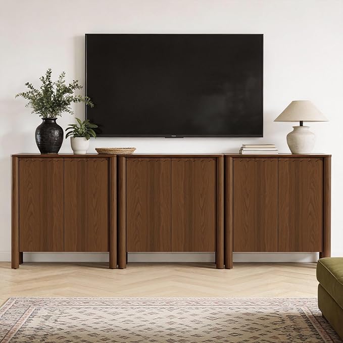 HMFULE 31.5" Sideboard Buffet Storage Cabinet, Solid Wood Retro Buffet Cabinet with Storage Adjustable Shelf & 2 Doors, Accent Cabinet for Hallway, Living Room, Dining Room, Kitchen (Walnut)
