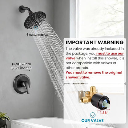 gotonovo Shower Faucet Set Bathroom Shower Head and Handle Set Complete 6 Settings 6 inch Rainfall Shower Head Kit High Pressure Shower System Combo Shower Trim Kit with Valve Oil Rubbed Bronze