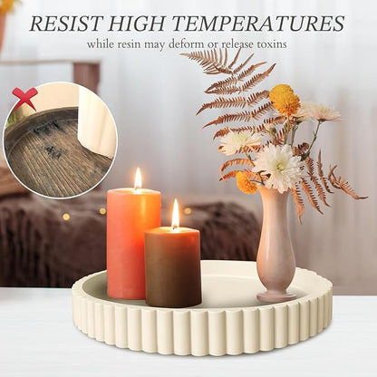 13" Round Concrete Tray for Coffee Table Decor,Modern Gray Centerpiece Decorative Home Table Serving Tray for Living Room,Office,or Dining Room - Durable and Stylish (Cream)