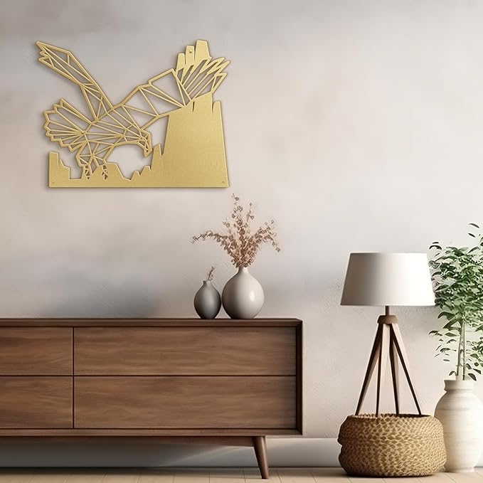 SIGNLEADER Metal Wall Art Decor Eagle Preying Modern Abstract Wall Sculpture Hangings Home Decoration for Living Room, Bedroom, Bathroom, Kitchen, Outdoor - 24" Gold