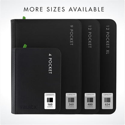 Vault X 4 Pocket Zip Binder, 160 Cards, Exo-Tec Material, 20 Side-Loading Pages (Black)