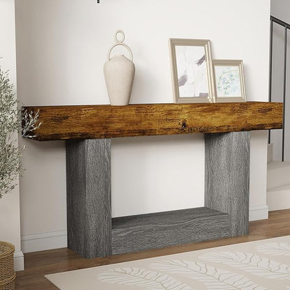 Spaco 63'' Long Console Table,2 Tier Farmhouse Entryway Table Sofa Table with Storage,Wood Behind Couch Table for Living Room, Hallway,Foyer (Rustic Brown w/Grey Leg)