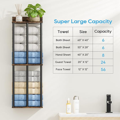 Towel Racks for Bathroom Wall Mounted with Wooden Storage Shelf | Updated 3 Bar Metal Towel Holder for Rolled Towels, Sturdy and Large Capacity, Towel Storage Organizer