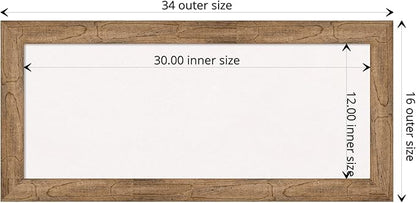 Amanti Art White Cork Board for Wall, 16x34 Vision Board with Brown Wood Frame, Medium Corkboard Office Decor for Home Organization, Rustic Farmhouse Corkboard Pinboard to display items for home