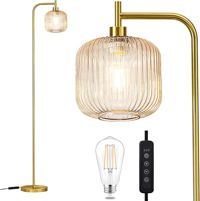 MAYNA Glass Floor lamp Living Room, Modern Vertical lamp, Remote Control Switch with Glass lampshade, 67-inch high lamp Suitable for Bedroom and Study (2700K LED Bulb Included)