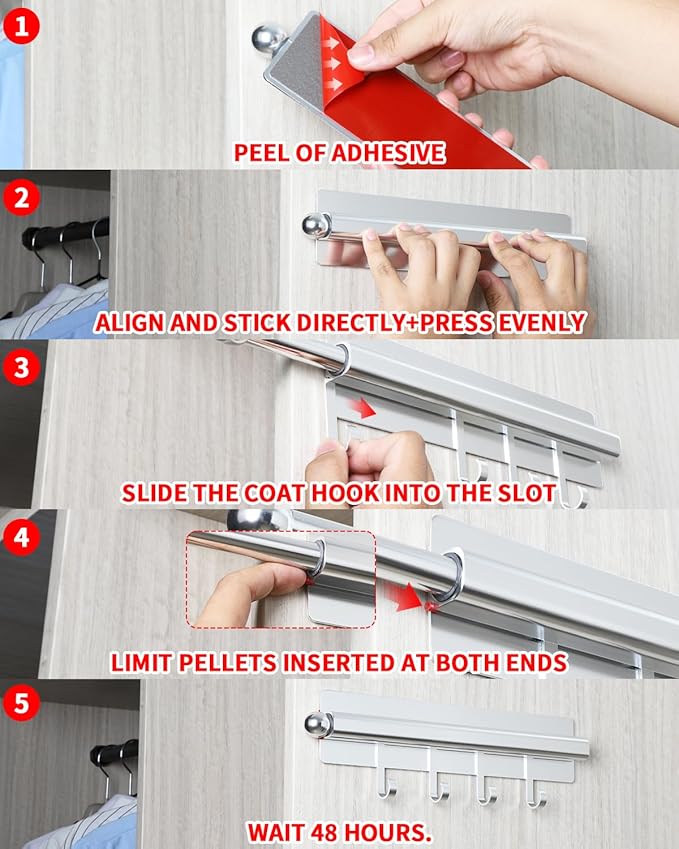 Adhesive Valet Rods for Closets Silvery Closet Valet Rod with Hooks 12 inch valet rod for closet pull out Valet Rods for Closet Storage and Organization Storage Clothes Hanger