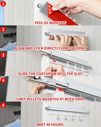 Adhesive Valet Rods for Closets Silvery Closet Valet Rod with Hooks 12 inch valet rod for closet pull out Valet Rods for Closet Storage and Organization Storage Clothes Hanger