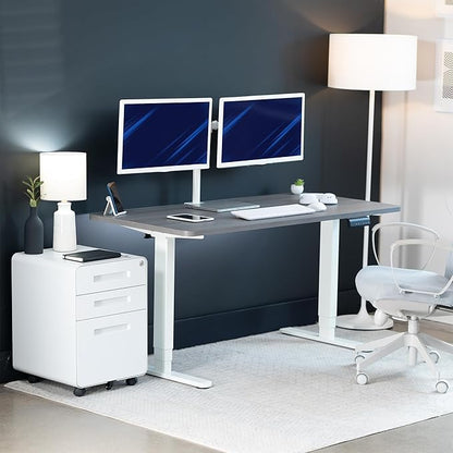 VIVO Electric 55 x 28 in Dual Motor Sit Stand Desk, Memory Height Adjustment, 2B Series, Dark Gray Top White Frame, DESK-KIT-2W55G