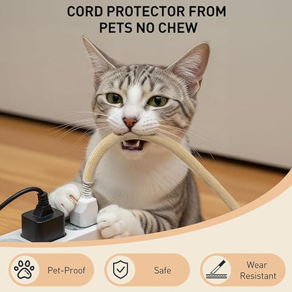 AGPTEK Cable Sleeve Cover, 10ft - 4/5 inch Desk Cord Organizer Cable Hider, Home Office Wire Management Computer TV Wire Loom Tubing, Pet Proof Cord Protector, from Cat Dog Chewing, Wood Color