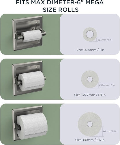 FORIOUS Recessed Toilet Paper Holder, Stainless Steel Durable Tissue Roll Holder Wall Mount for Bathroom Space Saving Design with Mounting Bracket, Wall Toilet Paper Dispenser Insert, Brushed Nickel