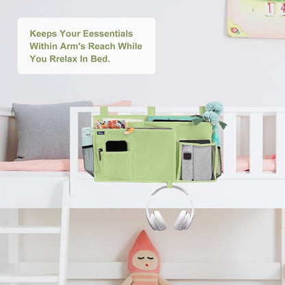 Surblue Bedside Caddy Hanging Bed Organizer Storage Bag Pocket for Bunk and Hospital Beds, College Dorm Rooms Baby Bed Rails, Camp 8 Pockets, (Large, Sage Green)