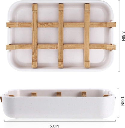 Bamboo Wooden Soap Dishes for Bathroom Bar Soap Holder Shower Soap Holder Sink Deck Bathtub Shower Tray (One Pieces White)