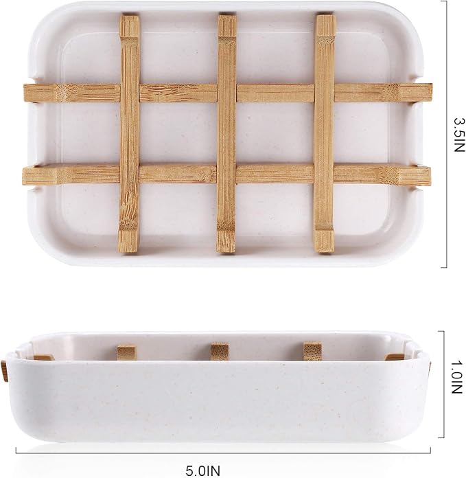 Bamboo Wooden Soap Dishes for Bathroom Bar Soap Holder Shower Soap Holder Sink Deck Bathtub Shower Tray (Two Pieces White)