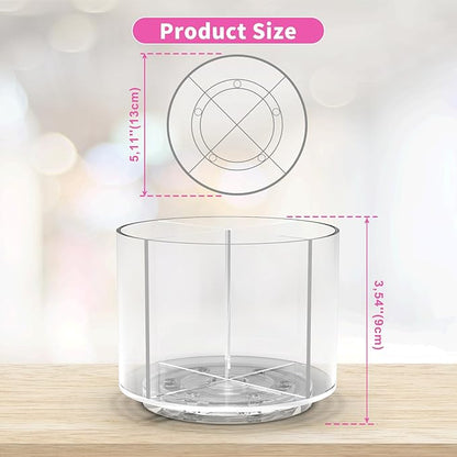Small Pencil Organizer for Desk Acrylic 4 Compartments, Tiny Rotating Art Supply Organizer Kids, Spinning Round Marker Small Clear Desktop Caddy Swivel Office Pen Pencil Holder