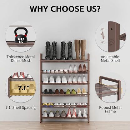6-Tier Metal Large Shoe Rack,Tall Shoe Rack for Closet,entryway,Garage, with Adjustable Flat or Angled Shelves, Hold 20-26 Pairs Shoes