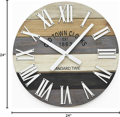 Oldtown Clocks 24" Wooden Multi-Color Maritime Coastal Beach Large Roman Wall Clock (Grey, 24 inch)