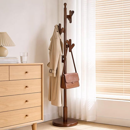 Wooden Coat Rack Freestanding, Creative Antler Hooks, Rubberwood Coat Rack Stand with Stable Round Base, Heavy Duty Coat Hanger Hall Tree for Entryway,Bedroom,Apartment/Jacket, Hat, Bag