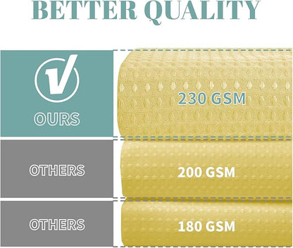 Yellow No Hook Waffle Weave Shower Curtain with snap-in Liner Replacement, 230GSM Waterproof Fabric Hotel Shower Curtain Set for Bathroom, Through Mesh Top Window,71Wx77H