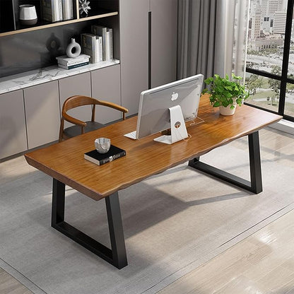 Modern Solid Wood Executive Desk – Spacious and Minimalist Home Office Workstation Perfect for Writing and Professional Use (Light Brown, 62.99in)