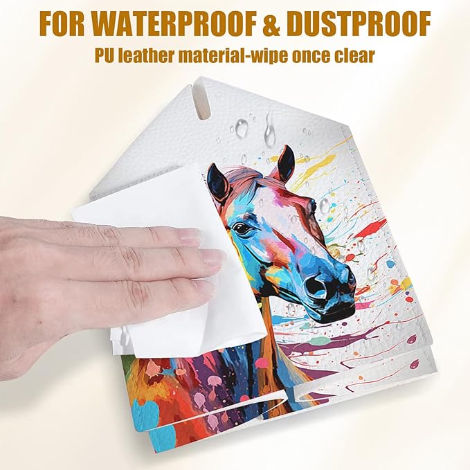 Colorful Horse Tissue Box Cover 2PCS, Animals Leather Tissue Box Holder Square Facial Paper Case Tissue Box Cube Organizer for Bathroom Bedroom Desk Office