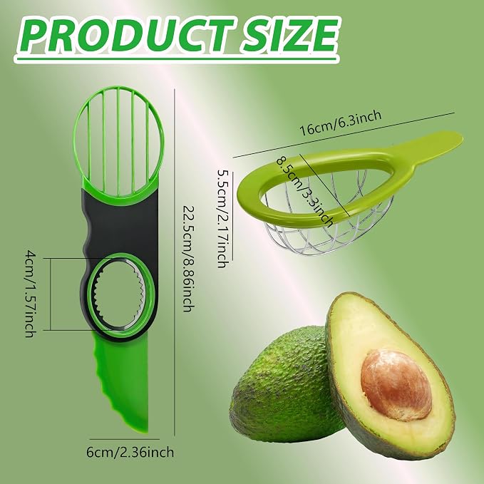 2 Pack Avocado Slicer Set, 3-in-1 Avocado Cutter Slicer Pitter Peeler, Dishwasher Safe, Multi-Functional Kitchen Avocado Prep Tool