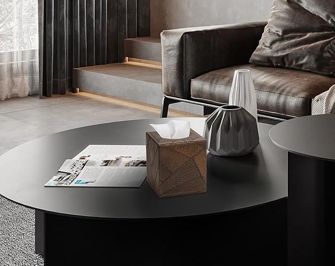Colylan Tissue Box Cover Square Tissue Box Holder for Bathroom (Retro Brown)