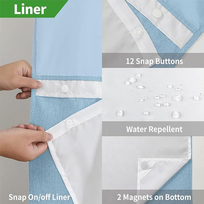 Stall No Hooks Needed Linen Textured Shower Curtain with Snap-in Fabric Liner Set,Hotel Luxury Decor Farmhouse Shower Curtains for Bathroom,Waterproof & Washable,54Wx80H,Fog Blue