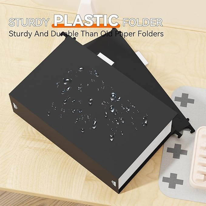 NORDUN Plastic Legal Size Hanging File Folders,Heavy Duty 3" Expansion Extra Capacity Hanging Folder,Reinforced Black Hang Folders Legal,Adjustable Tabs,Filing Cabinet Folder for Bulky Files,12 Pack