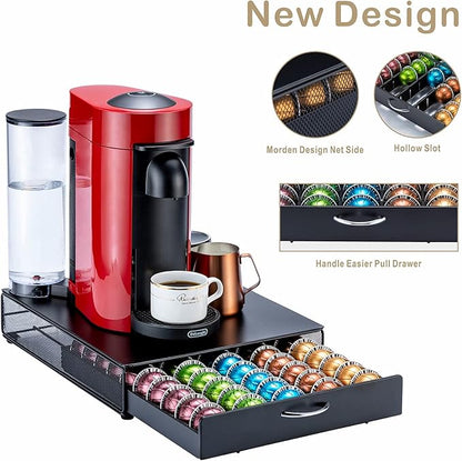 FlagShip for Nespresso Pod Storage Vertuo Pod Holder Coffee Pod Organizer Morden Design And Coffee Machine Stand Black Metal(50 Pods Capacity)