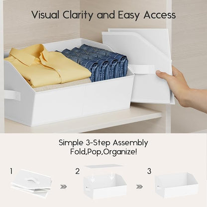 Homsorout Large Closet Organizers and Storage Bins - 10 Pack Trapezoid Storage Baskets for Shelves, Foldable Fabric Baskets with Handles Ideal for Closet, Basket, Wardrobe and Shelf Storage, White