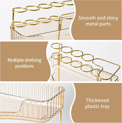NATURE'S SOURCE Makeup Organizer for Vanity, 3-Tier Corner Bathroom Organizer Countertop with Makeup Brush Holder, Bathroom Counter Storage for Dresser-Amber Gold