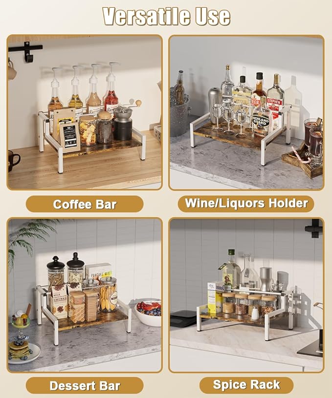 Coffee Syrup Rack Organizer for Countertop, 4 Syrup Bottles Holder Stand for Tabletop, Bar Organizer for Coffee Supplies, Wine Storage Rack for Home Bar, Kitchen, Café Shop, White