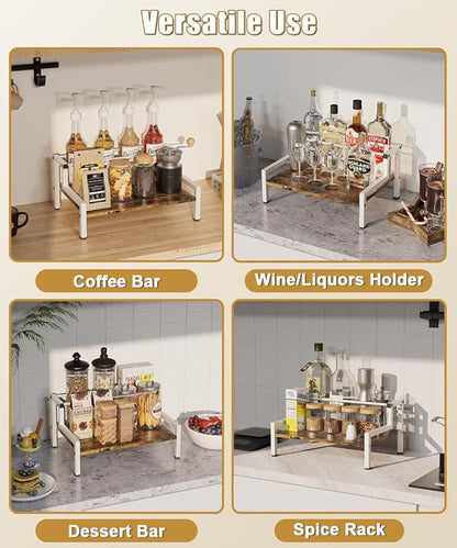Coffee Syrup Rack Organizer for Countertop, 4 Syrup Bottles Holder Stand for Tabletop, Bar Organizer for Coffee Supplies, Wine Storage Rack for Home Bar, Kitchen, Café Shop, White