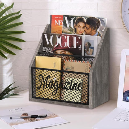 YINMIT Magazine Holder, Stepped 3 Tier Magazine Rack Floor, Magazine Storage Basket, Folder Organizer Bin for Magazines,Books,Newspapers,Tablets