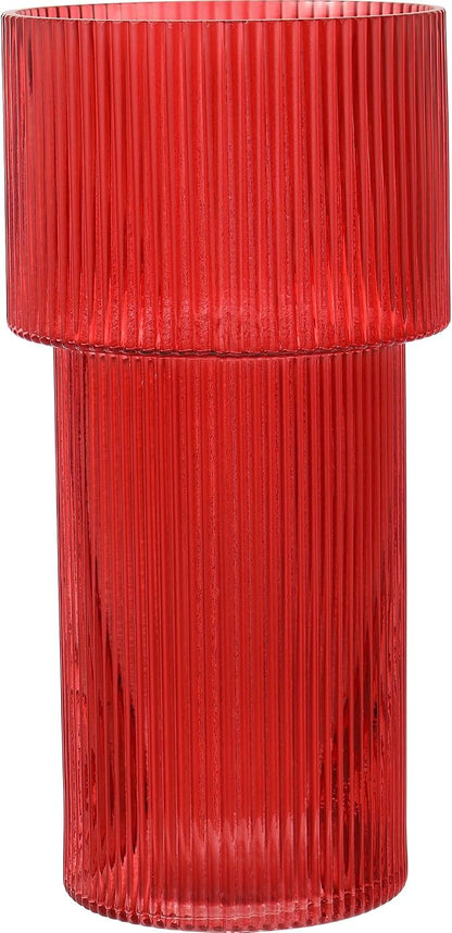 Red Glass Vase, 12 Inches Tall Vase for Flowers, Large Flower Vases for Bouquet, Modern Red Glass Vases for Living Room, Dining Table, Office, Entryway, Mantle, Shelf, Wedding Gifts
