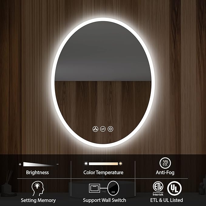 Blossom 20'' x 30'' LED Mirror for Bathroom Lighted Vanity Mirror for Wall Front Lights + Backlit LED Bathroom Mirror Anti-Fog Tempered Glass ETL Listed, Wall Mounted LED Vanity Mirror