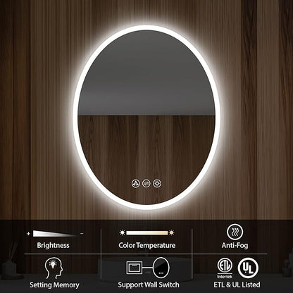 Blossom 20'' x 30'' LED Mirror for Bathroom Lighted Vanity Mirror for Wall Front Lights + Backlit LED Bathroom Mirror Anti-Fog Tempered Glass ETL Listed, Wall Mounted LED Vanity Mirror