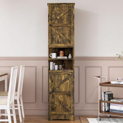 Tall Bathroom Storage Cabinet, Vertical Freestanding Organizer with Adjustable Shelf, Slim Design for Small Bathrooms, Towels & Toiletries Storage Retro Colors